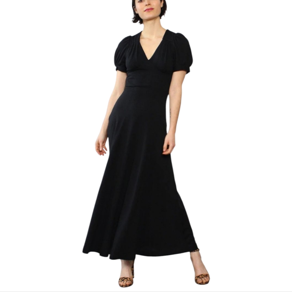 Vintage Elegant Knit Black Maxi Dress